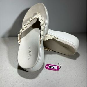 Vionic Sunrise Kenji Cream Braided Toe Post Platform Thong Flip Flop Sandals 6